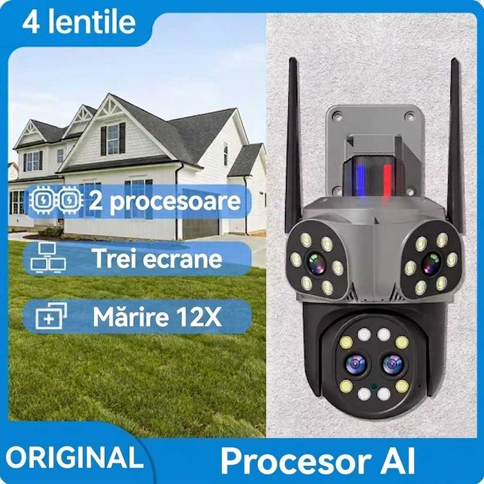 Cameră Supraveghere 6K Tripla 4 Lentile Inteligentă, WiFi, 12x