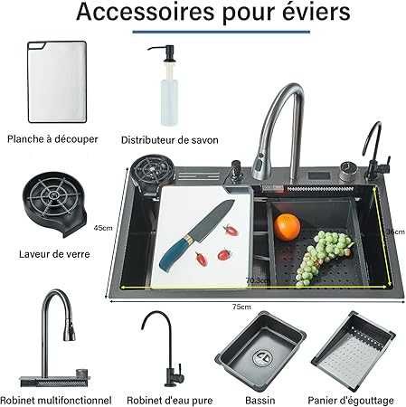 Chiuvetă de bucătărie multifuncțională Cesinkin 75 x 45 x 22 cm