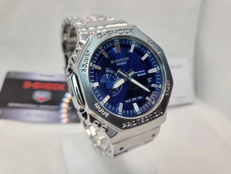 Ceas Sport Casio g shock Full metal GM B2100 Silver Blue Nou,Garantie 2 ani