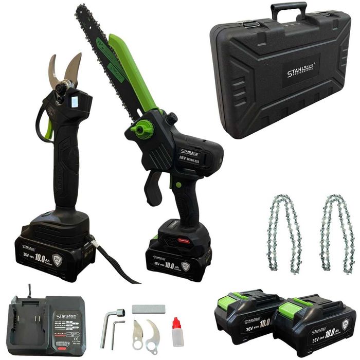 2в1 Акумулаторна Лозарска Ножица и  Трион StahlMayer 36V 10AH дисплей