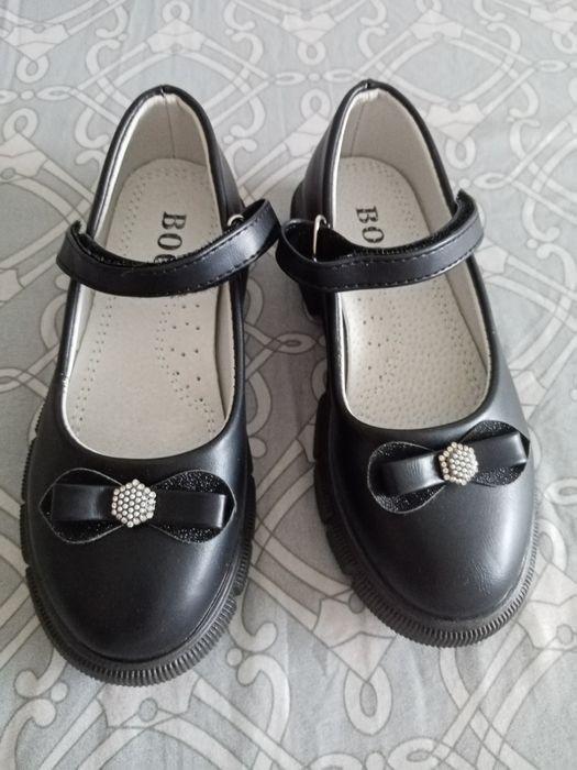 Pantofi casual negri fetite piele ecologica