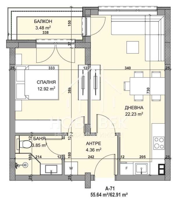 Продава се Двустаен апартамент в Варна, Владислав Варненчик - 63 кв.м за 1149 €/кв.м - Снимка #2