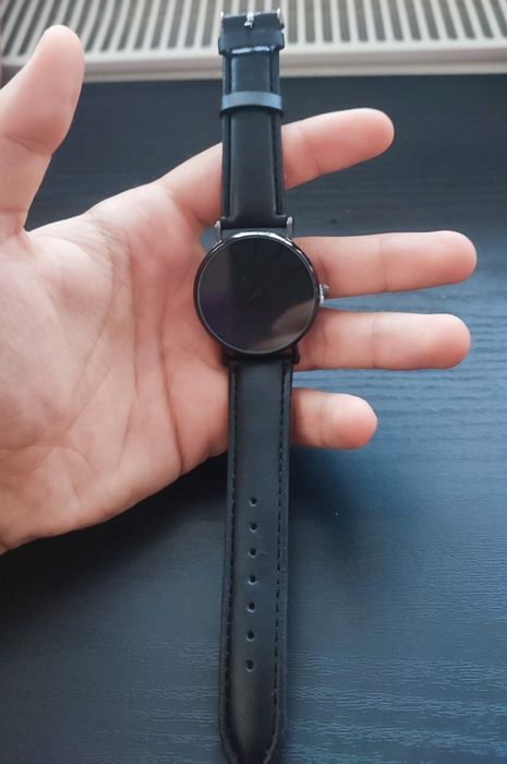 Ceas negru casual + brățară din piele