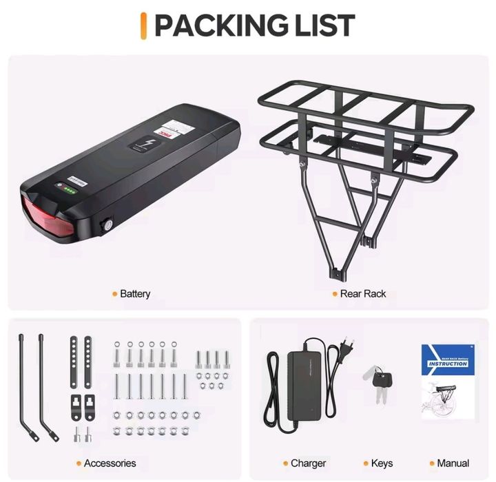 Baterie bicicletă electrică portbagaj 36V- 18Ah