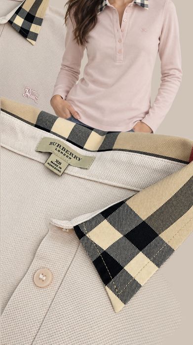 Bluza Burberry damă roz pal, mânecă lungă, guler check