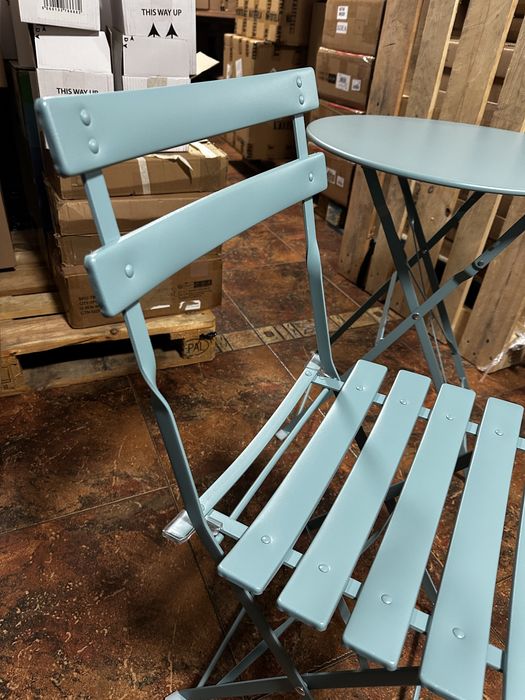 Set bistro pliabil 2 scaune + masă metal – mobilier grădină/balcon, albastru, compact - LIVRARE GRATUITA !