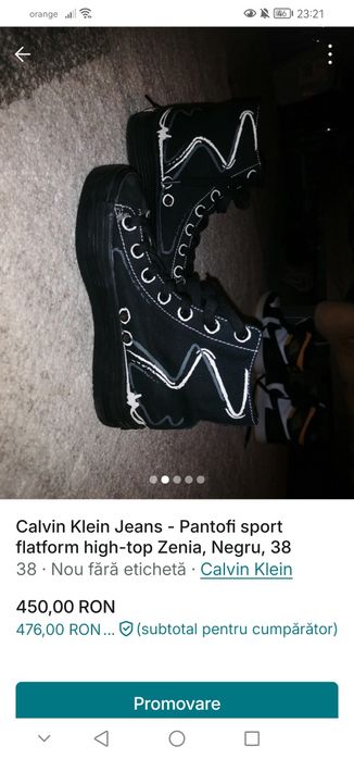 Calvin Klein Jeans pantofi sport flatform high top Zenia, Negru, 38