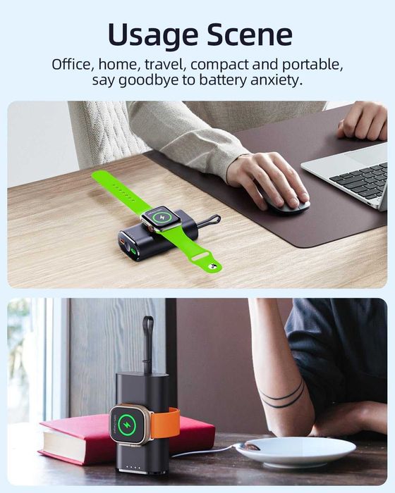 Преносимо зарядно устройство за часовник и телефони за Apple