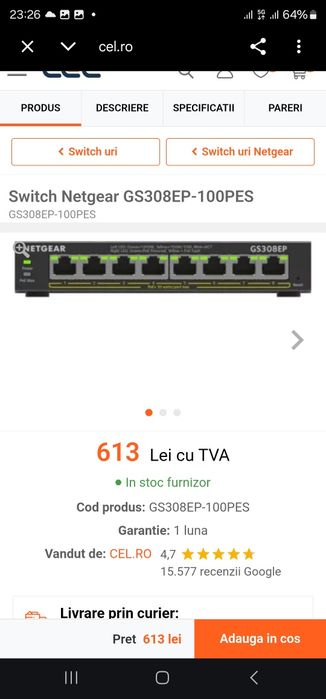 Switch Netgear GS308EP-100PES , 8 porturi