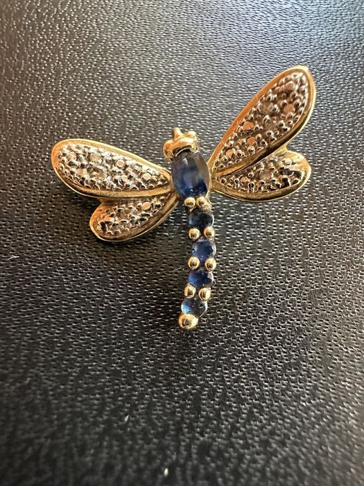 Pandant Libelula,din aur 14k cu safir si diamant