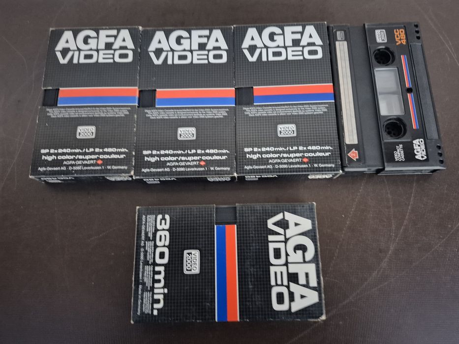 Vând 5 casete video 2000 VCC Agfa,360, 480 minute 2×4h, colectie filme