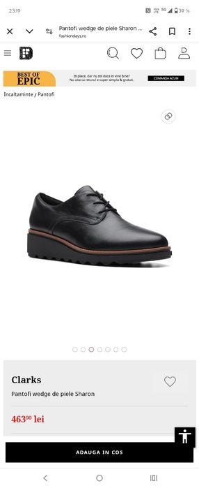 Pantofi CLARCKS, noi, piele, 36