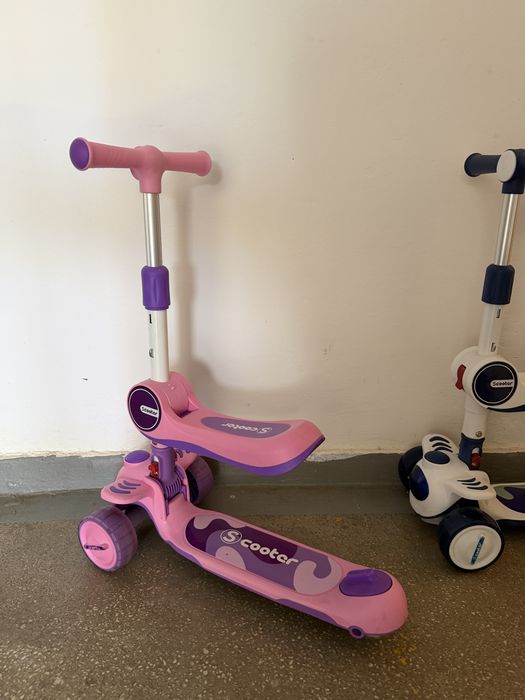 Trotineta copii 2 in 1 Scooter, pliabila, cu sunete si 3 roti cu lumini, roz