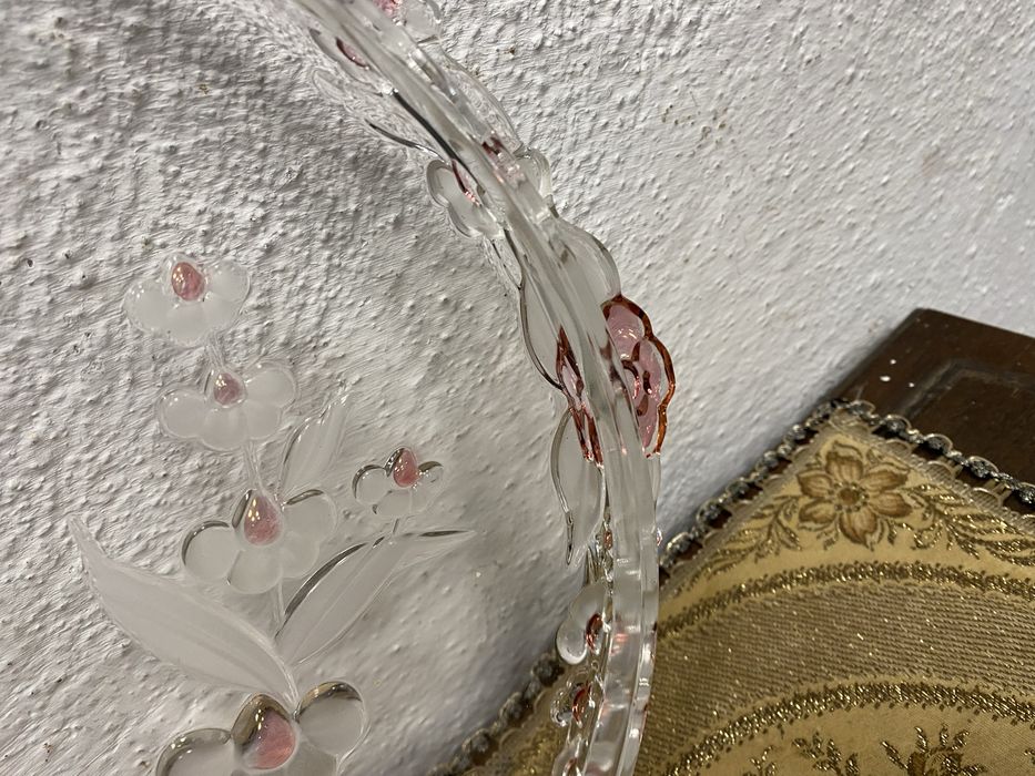 Голям поднос цветен кристал релефни орнаменти Германия 1960