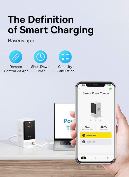 Baseus 65w Gan5 Smart Power Strip Зарядное устройство+ сетевой фильтр