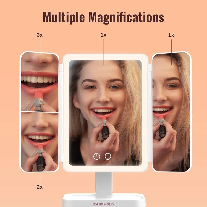 Огледало за грим със LED светлини, акумулаторно 2X,3X