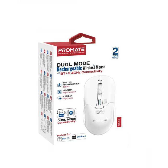 Mouse Wireless Bluetooth Promate Samo Dual Mode 1600 dpi alb white garantie nou sigilat