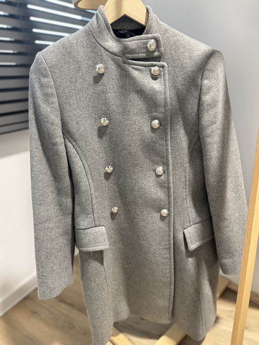 Дамско елегантно палто – сиво, двуредно