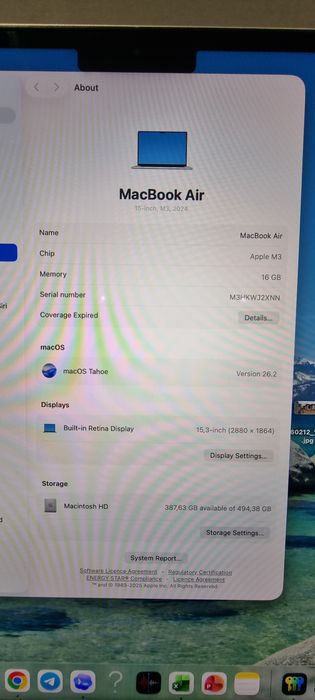 MacBook Air, ekran 15.3 Retina UHD, operativka 16GB, xotira 500GB SSD