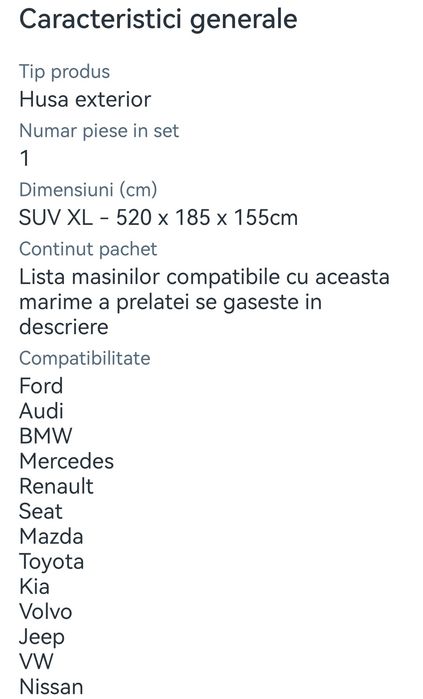 Prelată auto antigrindină Premium  Nouă
