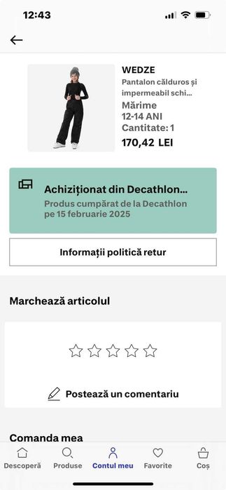Pantaloni ski impermeabili Wedze, Decathlon 10 - 12 ani si 12 - 14 ani