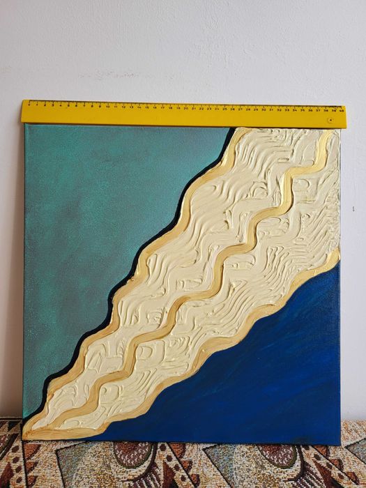 Pictura acrilica cu textura in relief, intitulata " Aureus crescens", cu dimensiunile de 40 x 40 cm,  in stare noua