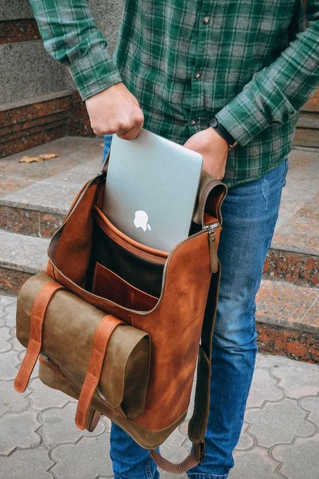 Rucsac din piele naturală. Rucsac pentru laptop. Rucsac de călătorie. Leather Laptop backpack