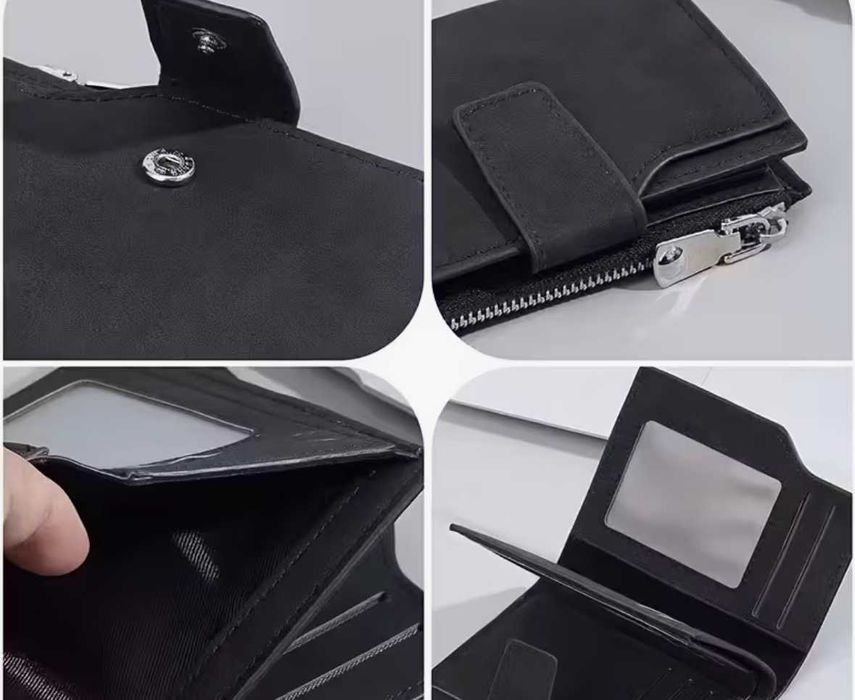 Елегантен черен портфейл с цип и отделение за карти