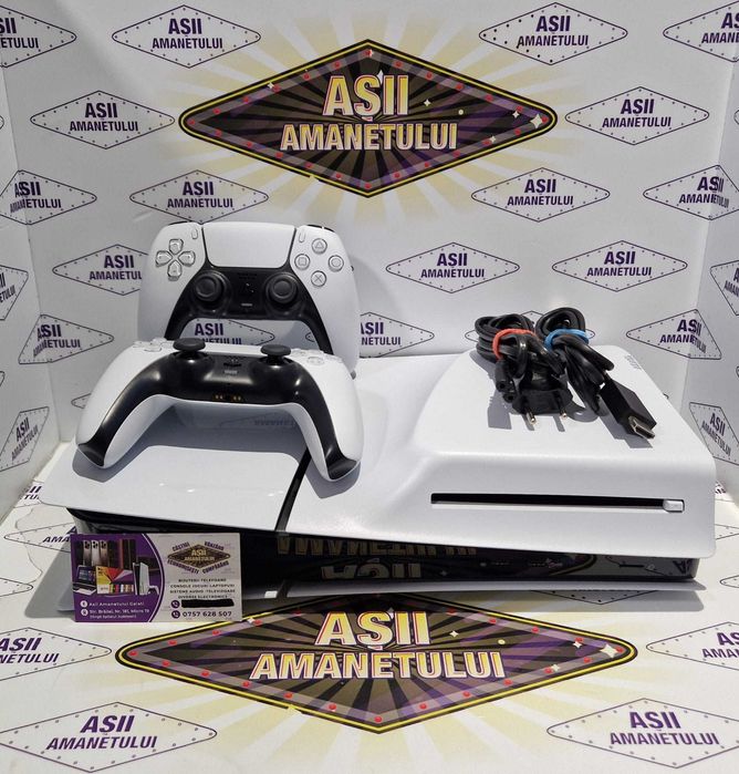 Consola Sony PlayStation 5 (PS5) Slim 1TB cu doua manse si cabluri