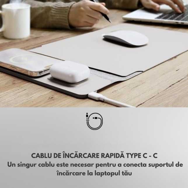 Husa Laptop / Mousepad cu Incarcare dubla Wireless  2x15W Negru | Gri