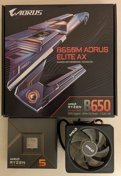 AM5 комплект: Ryzen 5 7600X + Gigabyte B650M Aorus Elite AX + AMD Wraith Prism RGB