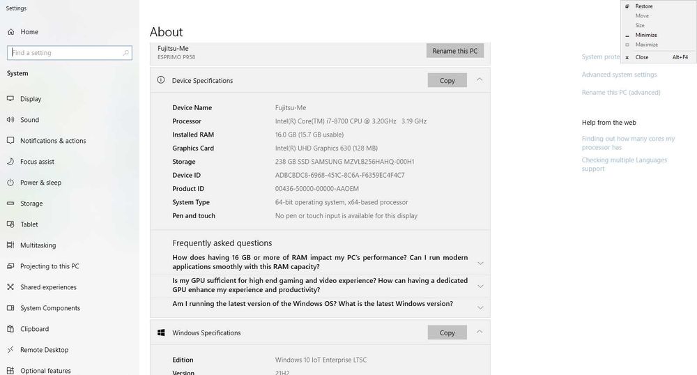 Desktop Fujitsu i7 8700