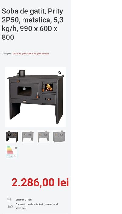 Sobă Prity cu plită