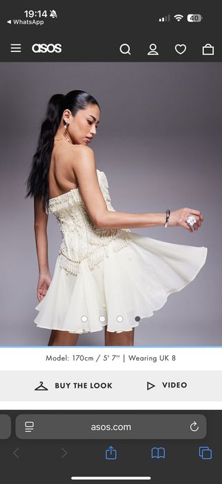 Rochie scurtă albă Asos perle, de ocazie / cununie civilă, ca nouă, mărimea 38/M