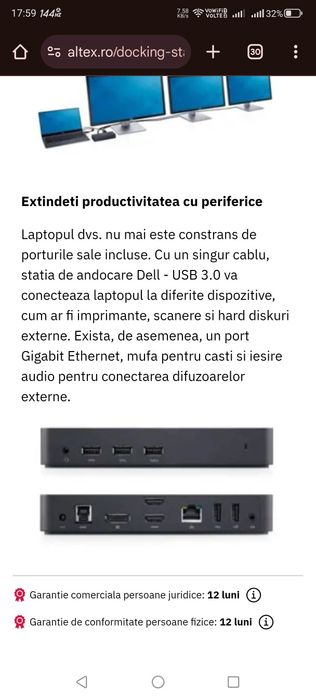 Docking Station Dell --Model D3100-- 4K Display Link - Plug&Display