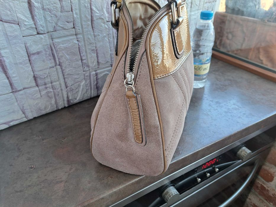 дамска чанта,Christian Berg,бежова кожена чанта-естествена кожа