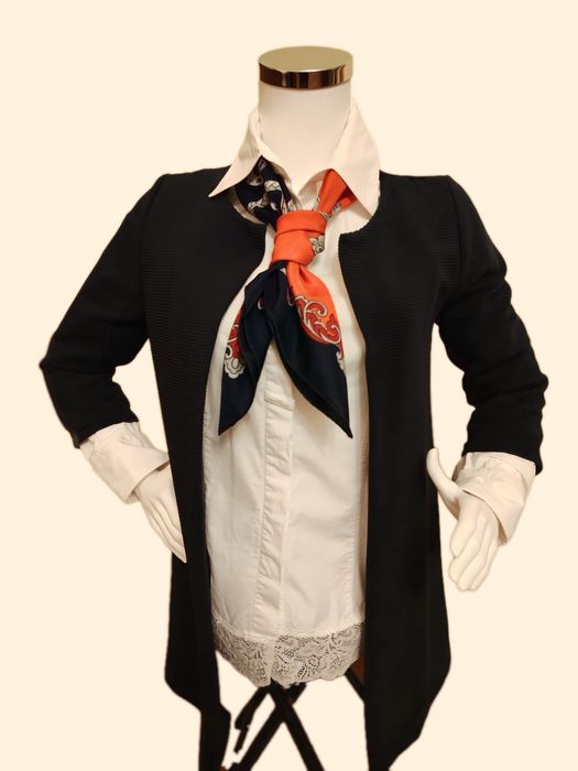 Sacou damă bleumarin, textură ușor răiată, mărime S-M,  eșarfă cadou