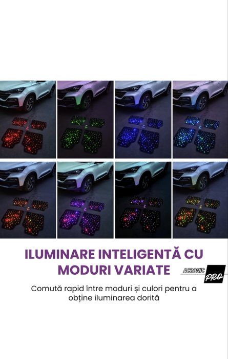 Set 4 Covorase auto Led, rezistente la apa, Bluetooth, LUX si ELEGANTA