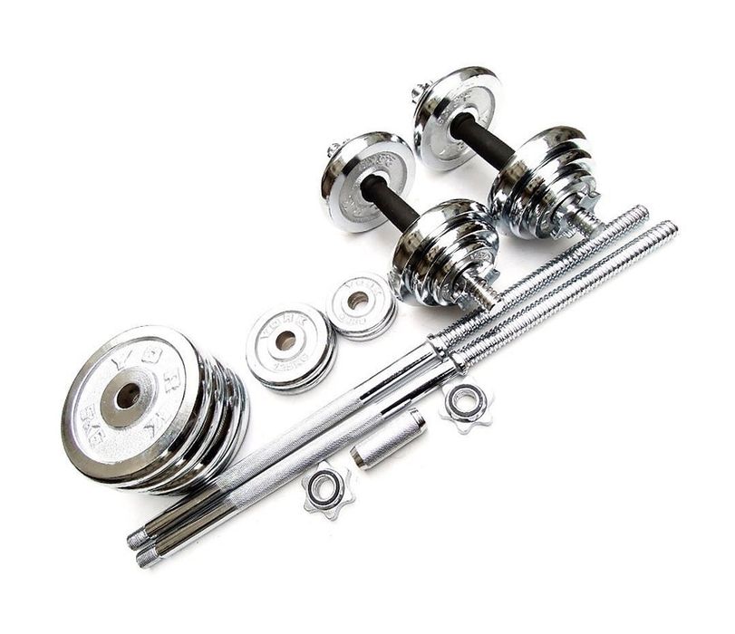 Набор гантели и штанга два вида