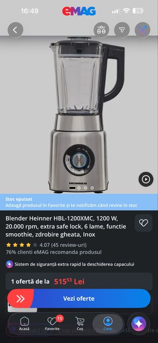 Blender Heinner HBL-1200XMC, 1200 W, 20.000 rpm