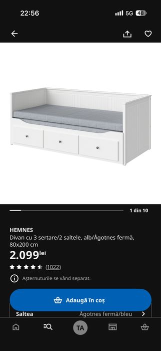 Pat extensibil IKEA HEMNES cu 2 saltele și 3 sertare