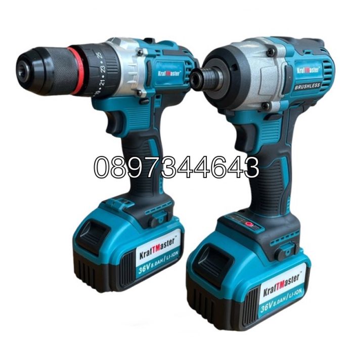 Комплект от акумулаторен винтоверт и импакт 36V 8Ah KraftMaster