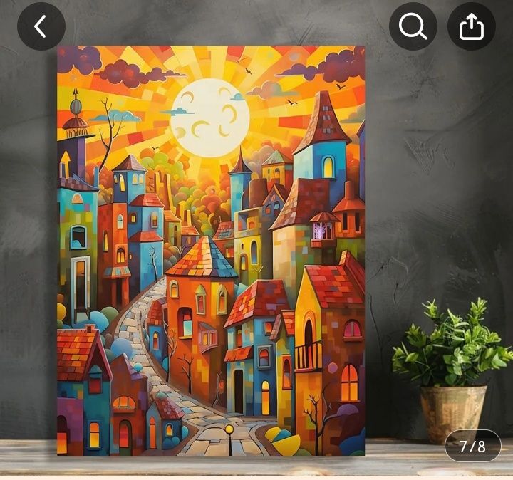 Картина за стена върху платно - Причудлива и жива градска сцена, ярки