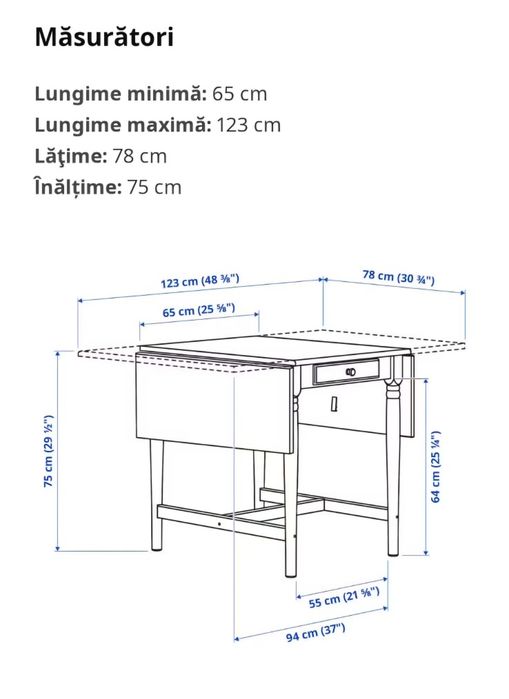 Masa cu extensie plianta