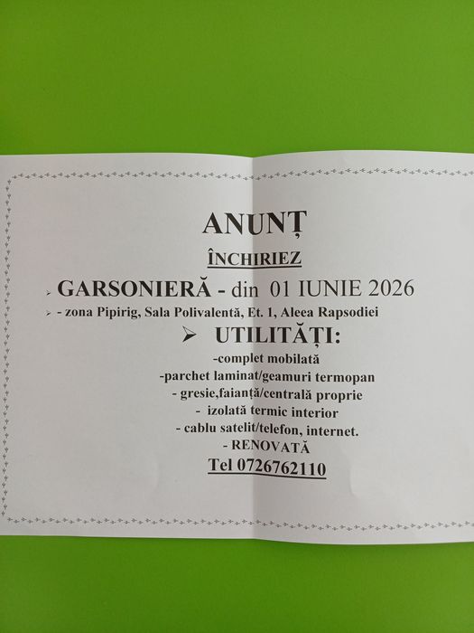 Închiriez garsoniera!