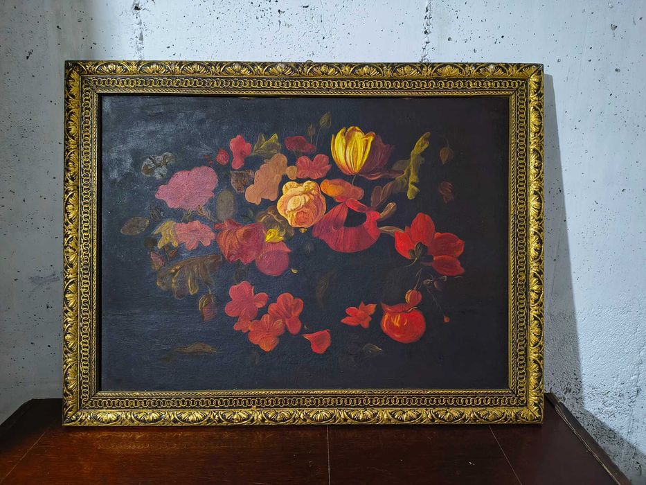 Tablou flori, pictura in ulei pe panza, anii "80