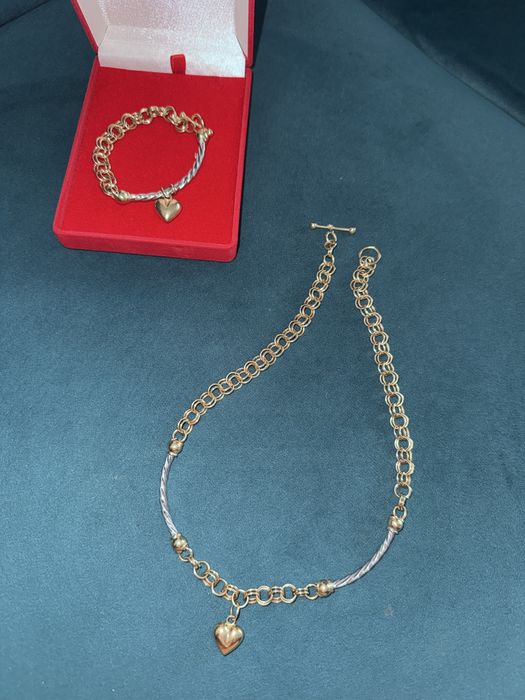 Set colier si bratara , aur alb si galben 14k