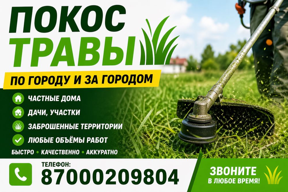 покос травы триммером