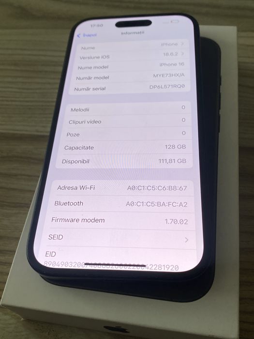 iPhone 16 , ca NOU , 100% Bateria , Garantie