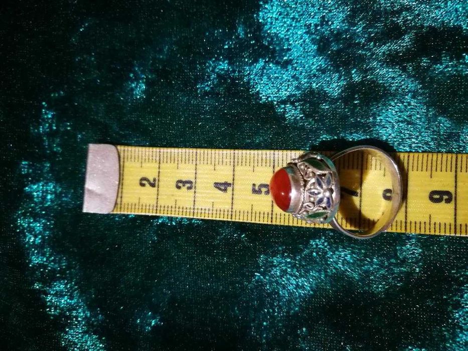 inel vintage china, argint, carneol, email